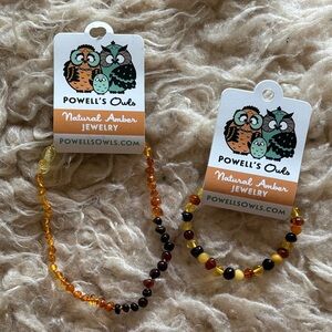 NWT Powell’s Owls Natural Amber Kids Bracelet and Necklace Set